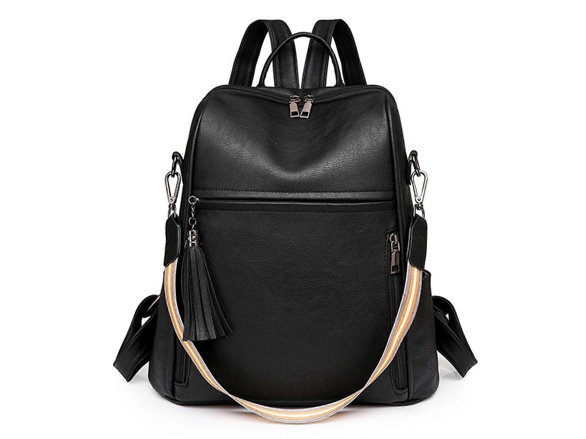 Mochila Feminina Em Couro Pu, Ideal Para Estudantes E Uso Escolar. Grande Capacidade, Transversal E De Ombro, Perfeita Para Viagens. Cor: Preta.
