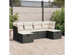 Vidaxl 6 Pcs Conjunto Sofás De Jardim C/ Almofadões Vime Pe Preto