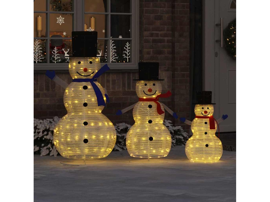Vidaxl Família De Bonecos De Neve De Natal 3 Unid. Branco Quente