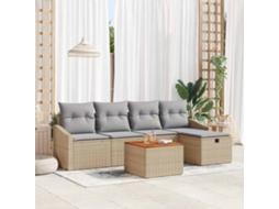 Vidaxl Conjunto De Sofá De Jardim 6 Unid. Bege Vime Pe