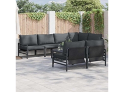 Vidaxl Conjunto De Sofá De Jardim Com Almofada 7 Pcs Preto Aço