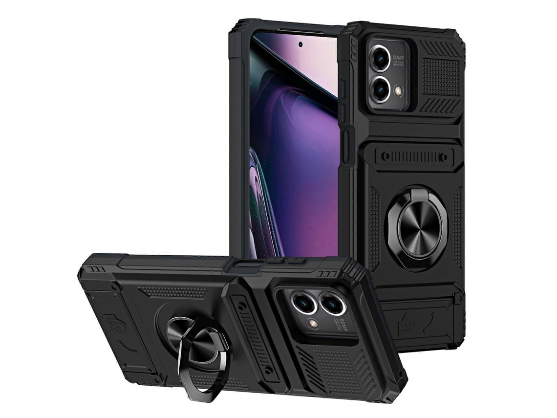 Capa Para Celular Motorola Moto G Stylus 5g 2023 Com Compartimento Para Cartão, Resistente A Impactos, Em Tpu E Pc, Com Suporte De Anel Metálico.