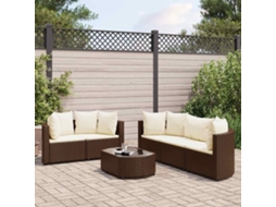 6 Pcs Conjunto De Sofá Jardim C/ Almofadões Vime Pe Marrom Dkd Home Decor