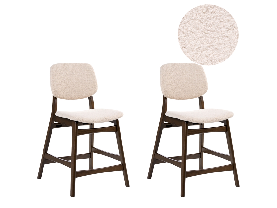 Conjunto De 2 Sillas De Bar Beliani Elaine De Bouclé Marrón 53x62x98