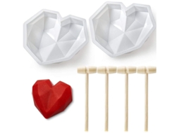 Conjunto de 2 Formas de Silicone Antiaderentes para Bolo Mousse em Formato de Coração com Diamantes, 22cm