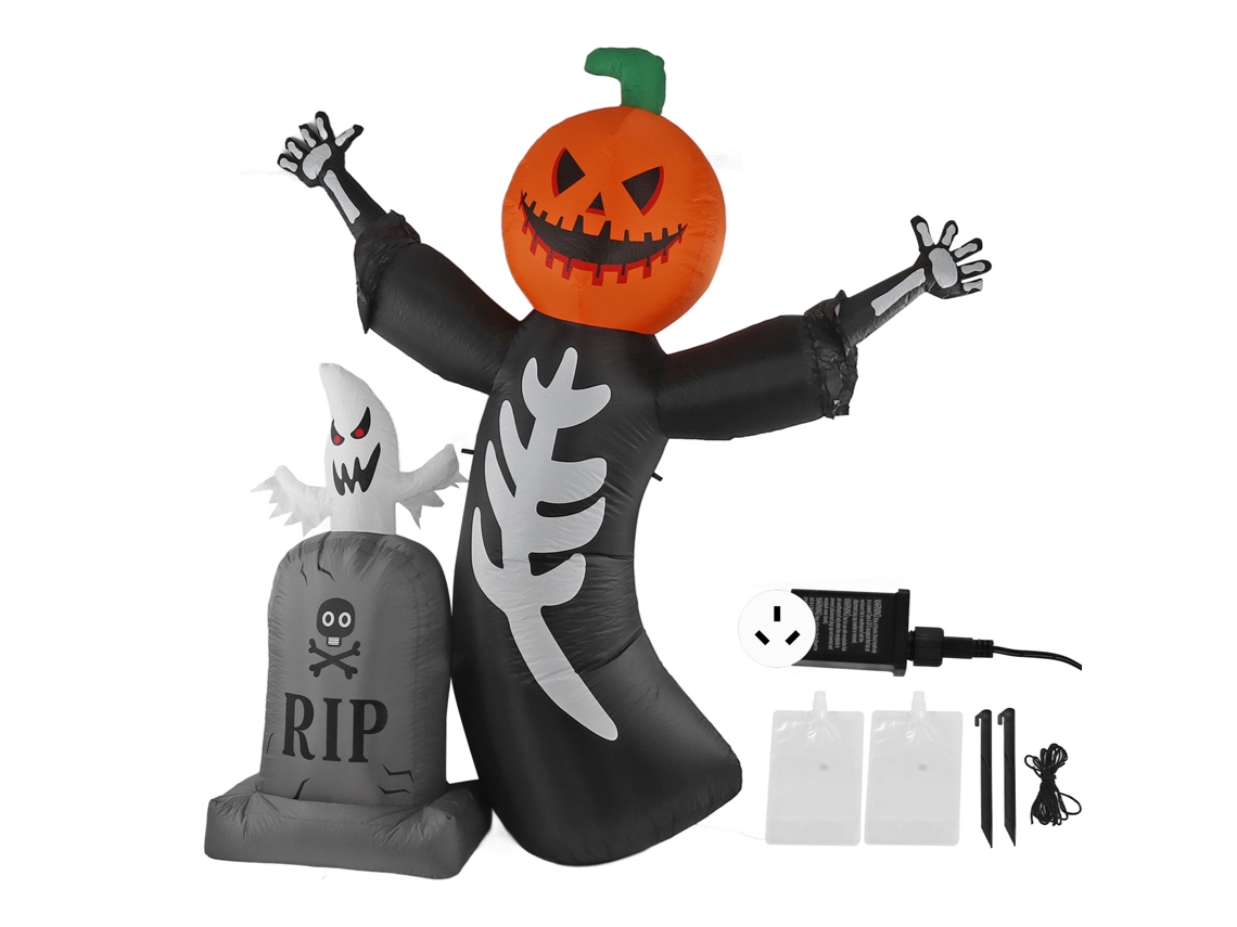 Decoração Inflável de Halloween Cabeça de Abóbora com Lápide e Luz Led Ip44 S/MARCA