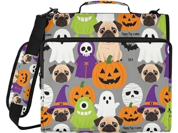 Pasta Organizadora Com 3-argolas, Alça E Vários Bolsos Documentos Tema Pug Feliz Halloween Ideal O Ensino Médio