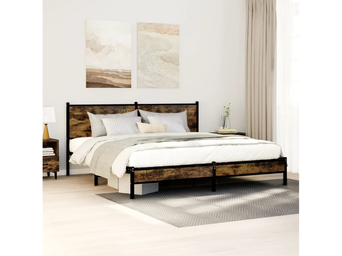 Vidaxl Estrutura De Cama Sem Colchão 180x200cm Metal Carvalho Fumado