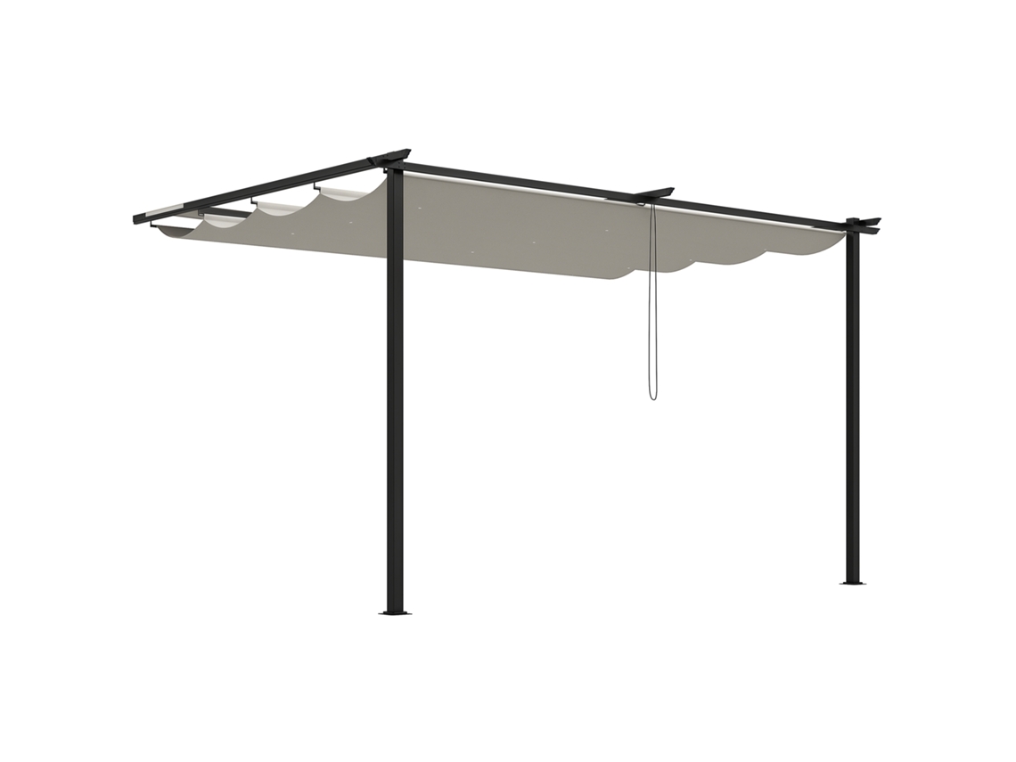 Pérgola De Parede 3,9x2,9m Creme, Teto Retrátil Em Poliéster E Estrutura Em Aço, Solução Versátil Para Pátio E Varanda