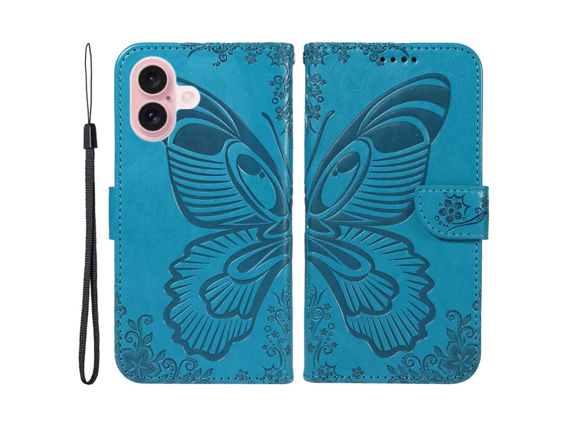 Capa Em Couro Pu, Para Apple Iphone 16 Cor Azul