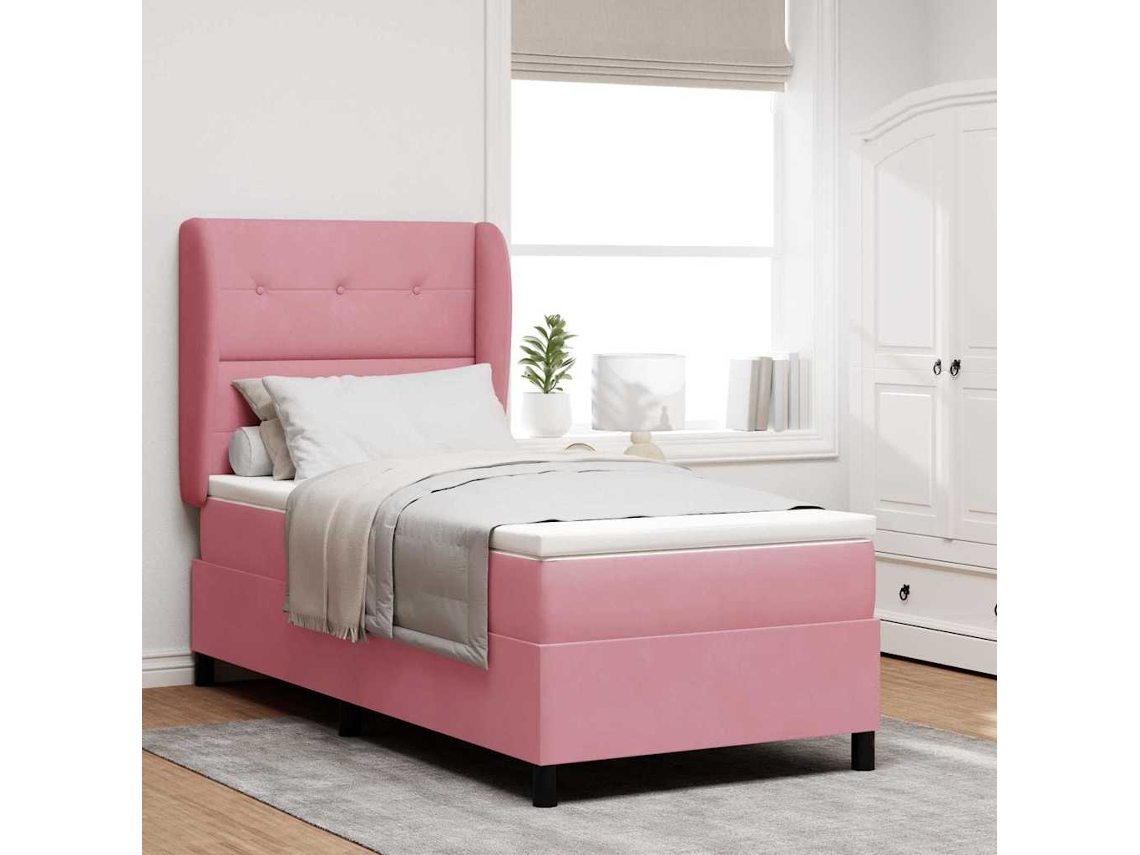 Vidaxl Cama Box Com Cabeceira Manual Rosa 200 X 80 Cm Veludo
