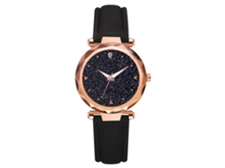 Relógio Feminino de Moda com Pulseira de Couro Pu e Movimento de Quartzo (preto)