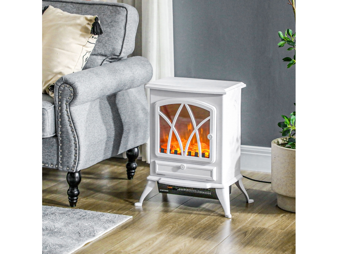 Lareira elétrica de 1000 W/2000 W com efeito de chama e proteção contra superaquecimento para 15-30 polegadas (45 x 28,5 x 54 cm), branca.