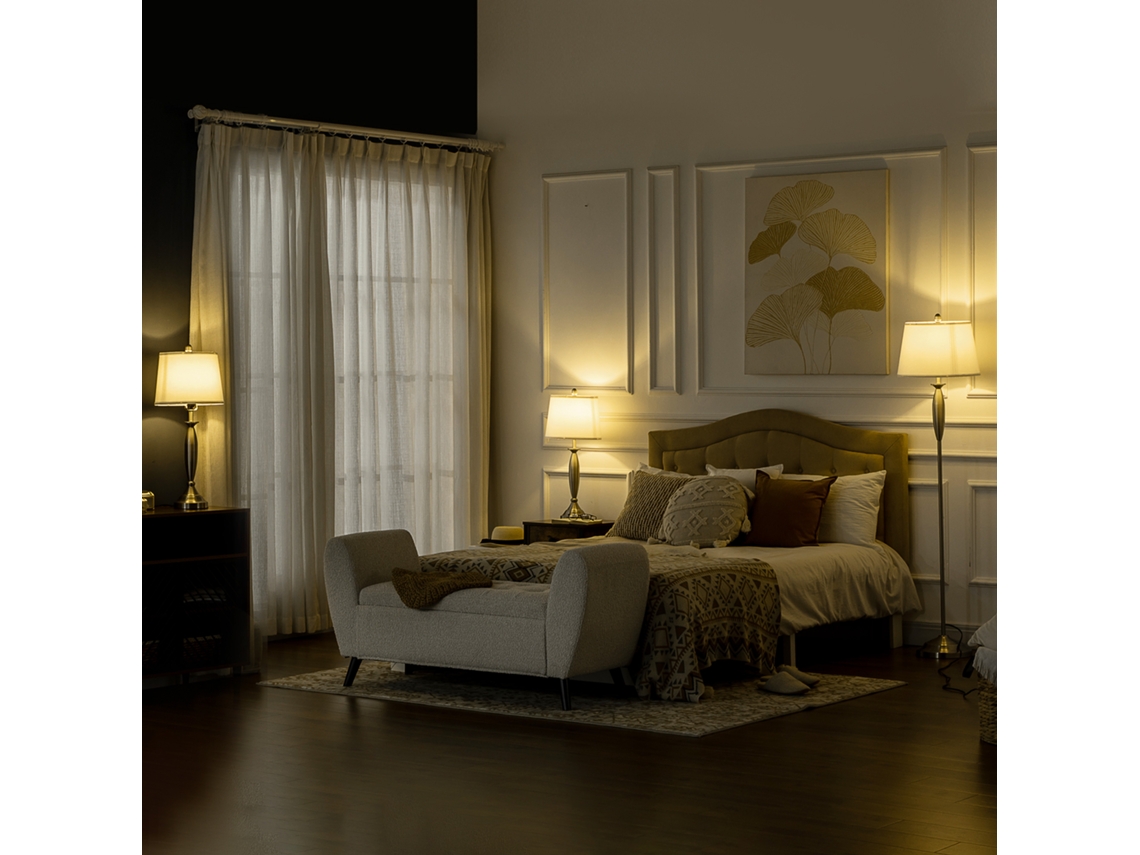 Conjunto 3 Peças: Luminária De Pé + 2 Abajures E27, Prateado E Branco, Decoração Sala E Quarto Moderna