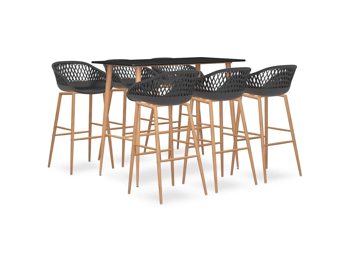 Vidaxl 7 Pcs Conjunto De Bar Preto E Cinzento