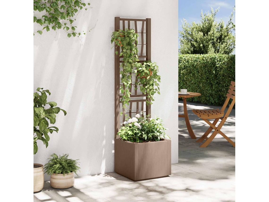 Vidaxl Jardineira Com Treliça Castanho 36 X 36 X 140 Cm Pp