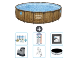 Piscina BESTWAY Round Power Steel Swim Vista Impressão em Madeira 549 X 122 Incluindo Bomba Escada Capa Acessórios Cb31