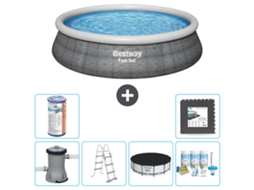 Piscina Inflável Redonda BESTWAY de Conjunto Rápido Estampa de Rattan 457 X 107 Cm Incluindo Bomba Escada Acessórios Cb23