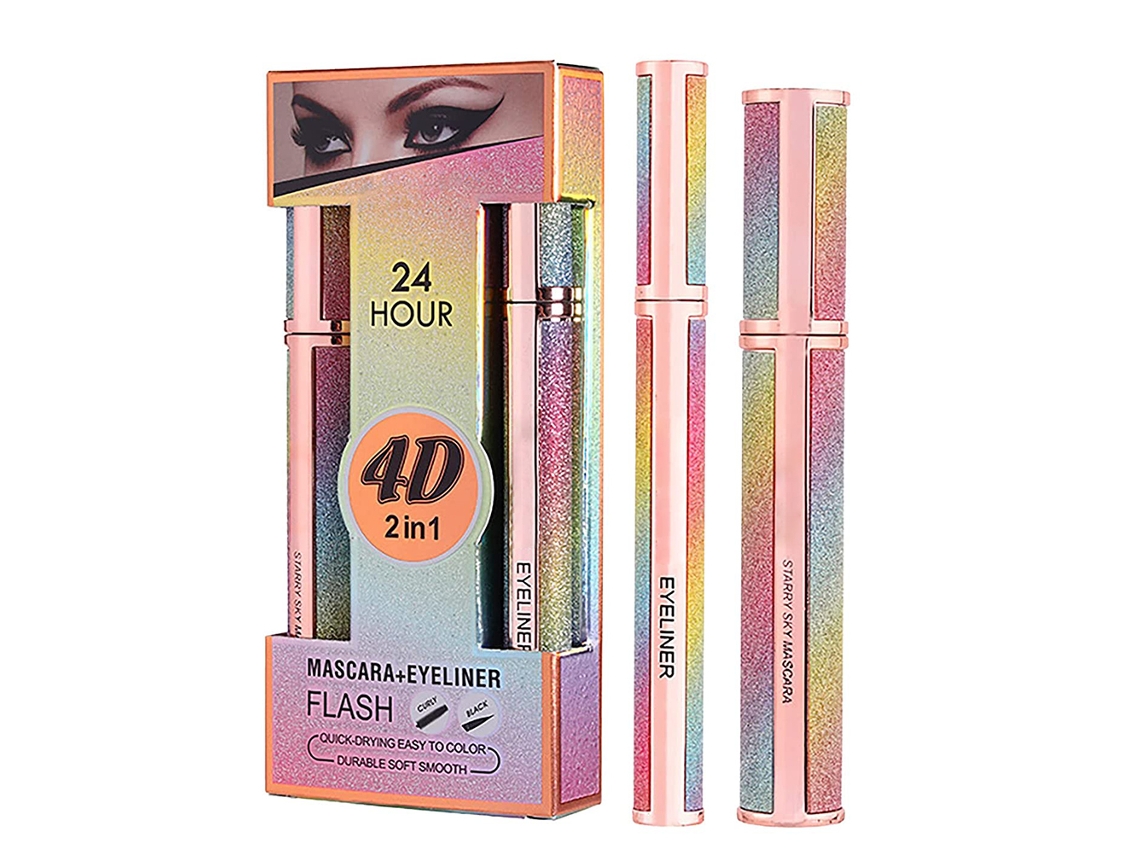 Kit De Máscara E Eyeliner De Fibra De Seda 4d: Antipisca, Alongamento, Curvatura, Lápis Líquido Para Olhos