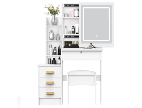 Toucador De Maquilhagem Mesa De Toucador Moderna Com Iluminação Led Biplut (branco Madeira 80 X 36.5 X 130)