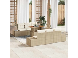 Vidaxl Conjunto De Sofá De Jardim 7 Unid. Bege Rattan Sintético