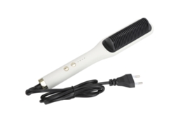 Escova De Alisamento Elétrico Com Aquecimento Rápido Ajustável De Temperatura 2 Em 1 Para Cabelo Liso E Cacheado 110-240v Plugue Eu