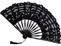 Leque dobrável de renda para mulheres - Leque elegante de algodão - Feito à mão - Estilo retrô vintage -