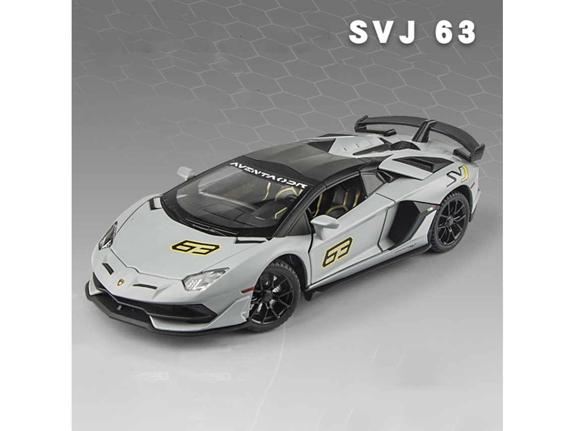 (cinza) Miniatura Metálica Em Escala 1:24 Do Carro Esportivo Lamborghini Svj63, Com Luzes, Efeitos Sonoros E Função De Fricção.