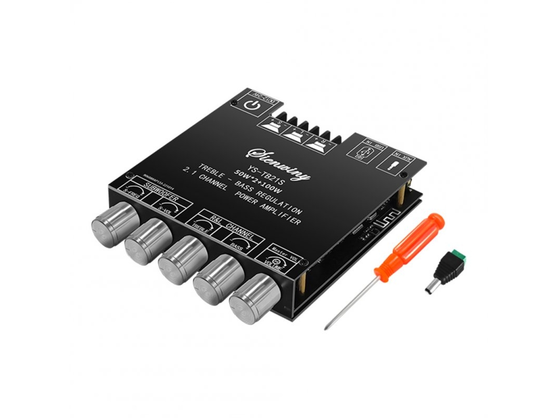 Ys-Tb21S Módulo de Placa de Amplificador de Áudio Bluetooth de 2.1 Canais Subwoofer Médios Agudos Ajustável Preto
