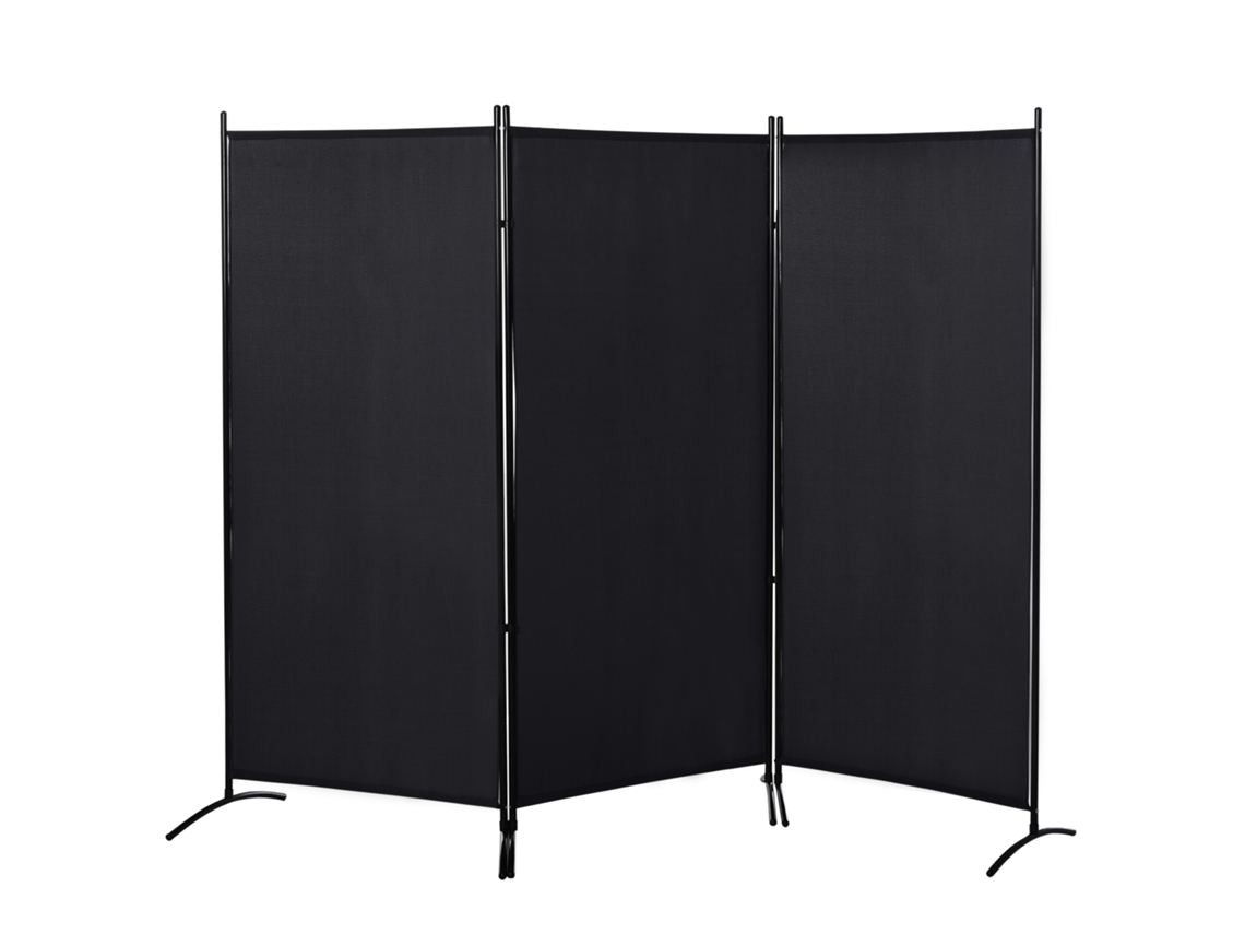 Biombo Separador de Ambientes 3 Painéis 253x50x182cm divisor de Cômodo Dobrável com 6 Pés de Metal Preto BTFORUS