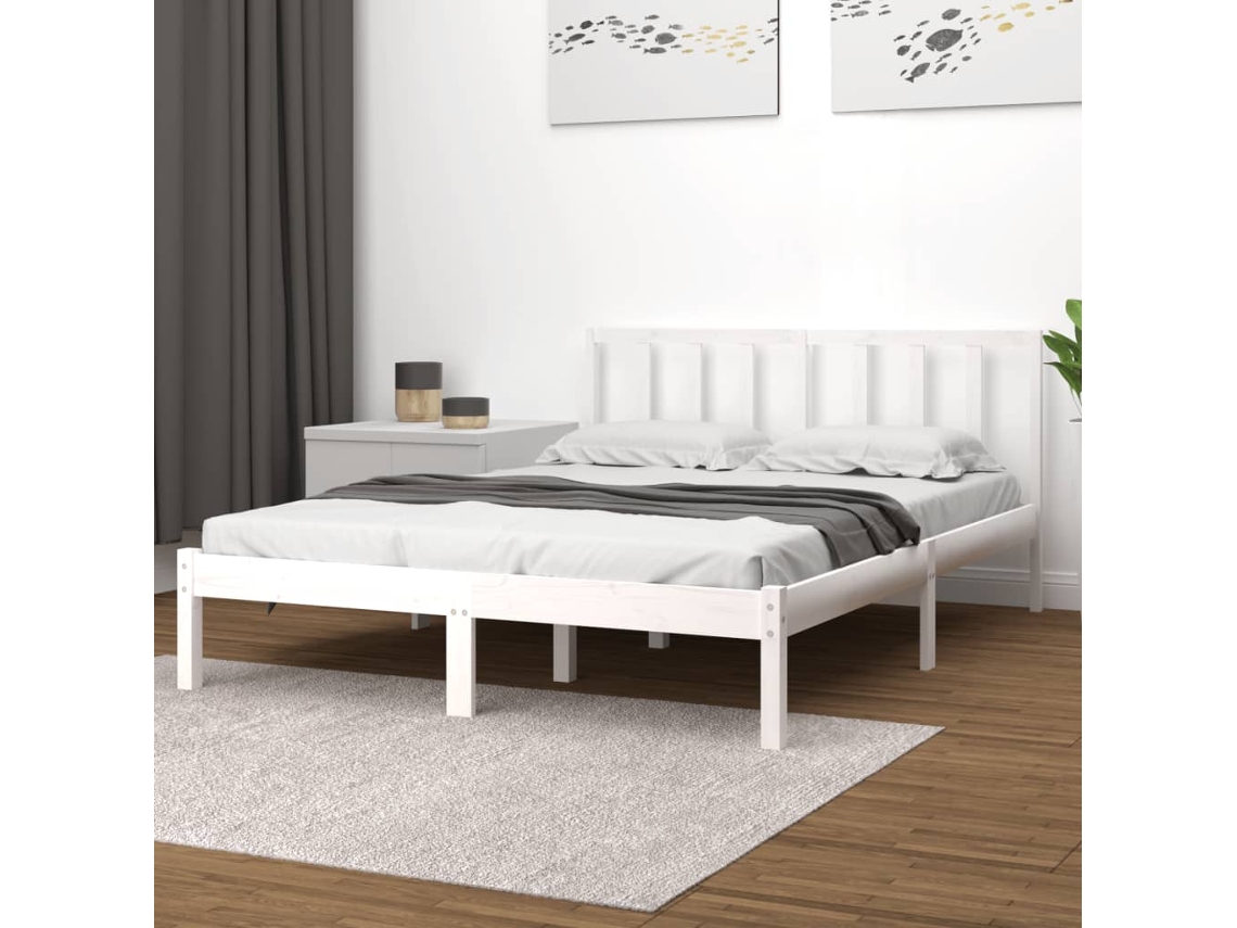 Estrutura De Cama 140x200 Cm Madeira De Pinho Maciça Branco