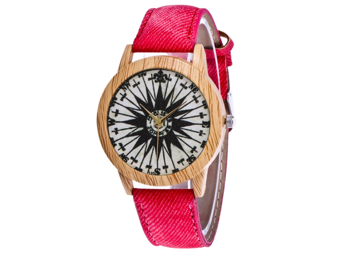 Relógio de Pulso Casual de Quartzo com Cinto de Vaqueiro Trendy Simples Padrão Vermelho