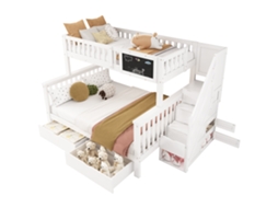 Beliche Infantil Multifuncional com Quadro negro e Gavetas,cama de Casal e Cama Infantil,branca,sem Colchão,90x200 + 140x200 PAPRIKA
