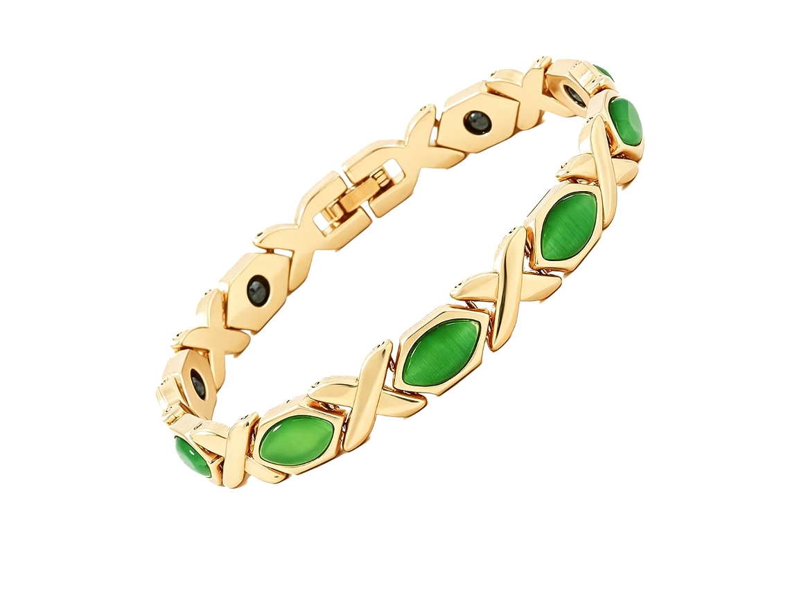 Pulseira De Cobre, Bracelete Magnética, Unissex (diamante Verde-dourado) Spqment