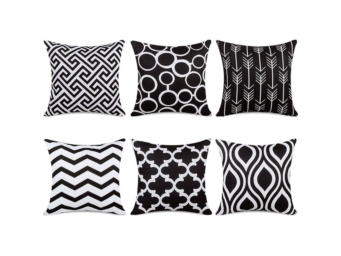 Capas de Almofada Decorativas de Lona 100% Durável, Conjunto de 6, 18x18 Polegadas preto