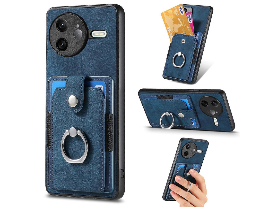 Capa Traseira De Couro Com Compartimentos Para Cartões E Suporte Azul Para Xiaomi Poco F7 Ultra 5g / Xiaomi Redmi K80 Pro 5g