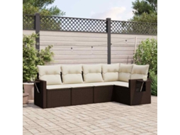 Jogo 5 Peças Sofás P/ Jardim C/ Almofadões Vime Pe Marrom Dkd Home Decor