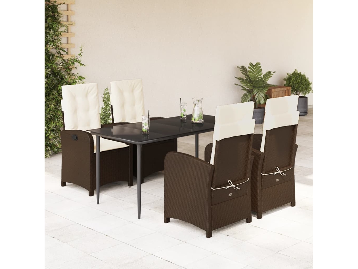 Vidaxl 5 Pcs Conjunto Jantar P/ Jardim C/ Almofadões Vime Pe Castanho