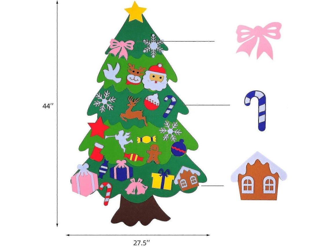 Conjunto De Rvore De Natal De Feltro Para Montar, 1,13 M, Com 25 Enfeites Para Crianas, Presente De Natal, Novidade Hengjian