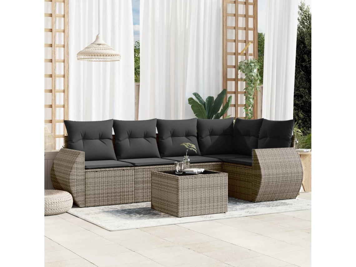 Vidaxl 6 Pcs Conjunto Sofás De Jardim Com Almofadões Vime Cinzento