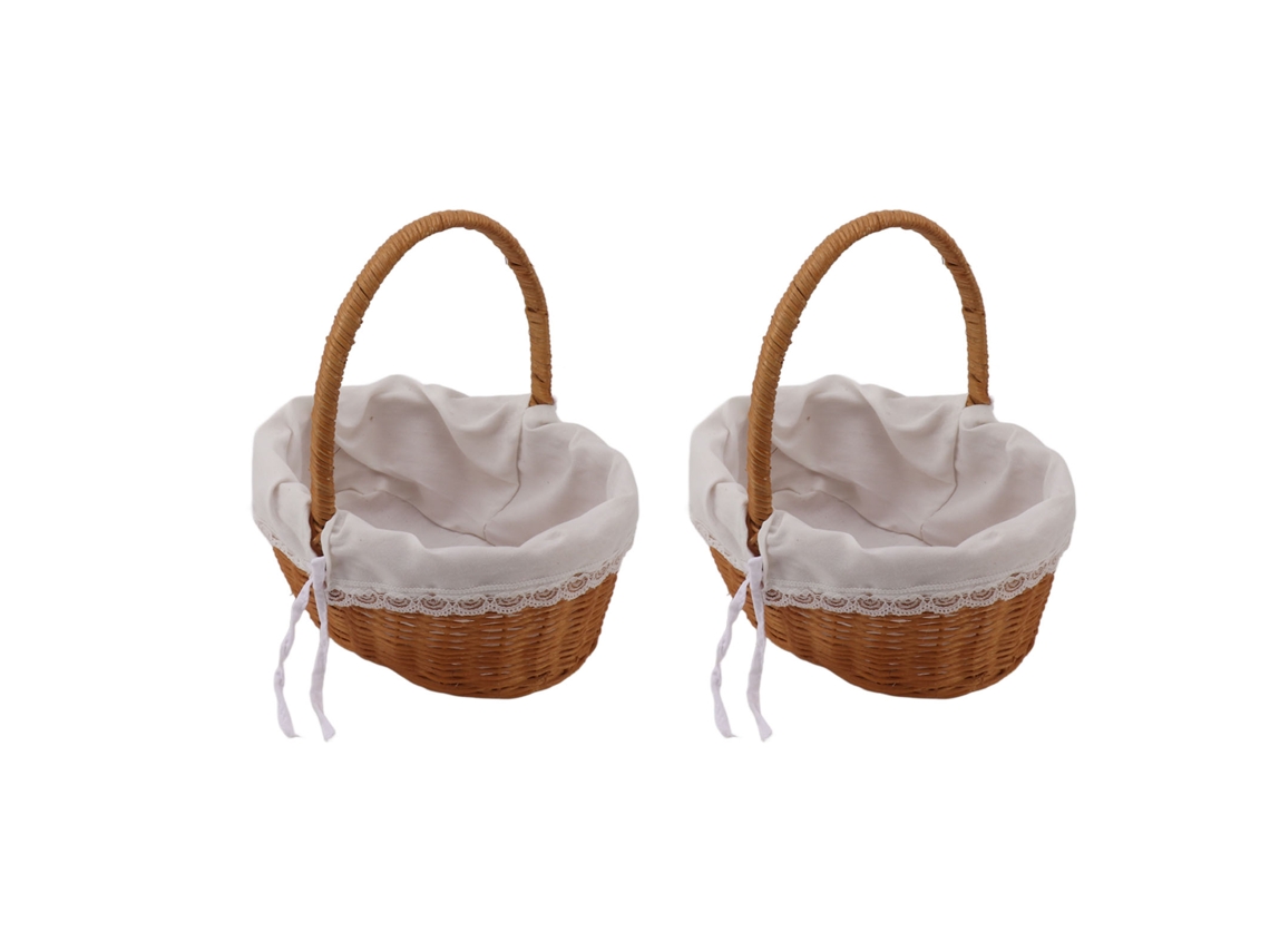 2pcs cestas de rattan com alça, cestas de flores para casamento e decoração de lar, armazenamento tecido S/MARCA