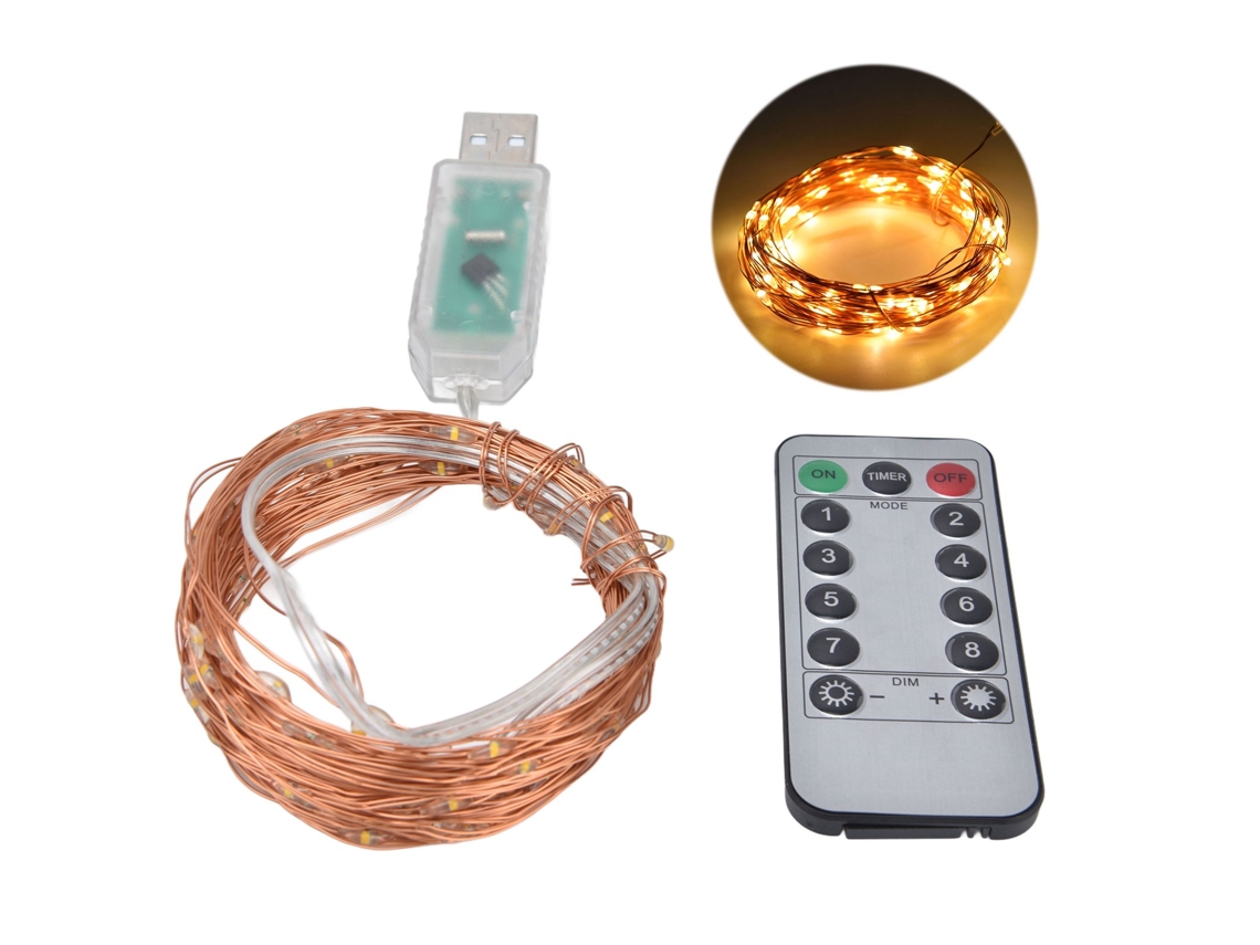 Luz de Fita Led 100 Lâmpadas Usb com Controle Remoto para Natal e Festas