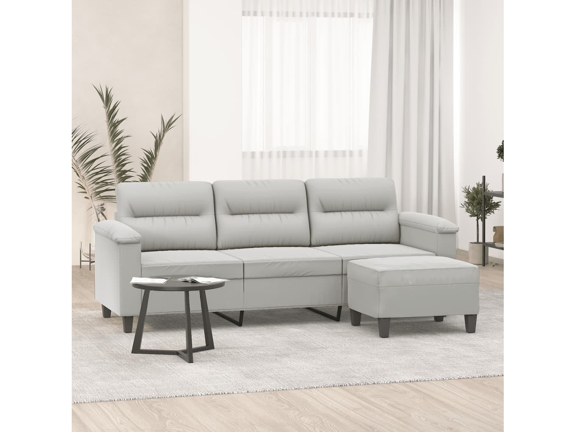 Vidaxl Sofá 3 Lugares C/ Apoio De Pés 180 Cm Microfibra Cinza-claro