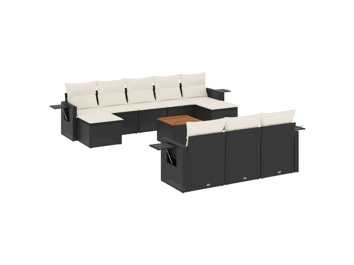 Conjunto de 11 Sofás de Jardim com Almofadões Vime Pe Preto MAISON EXCLUSIVE
