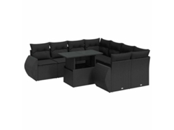 Conjunto de 9 Sofás para Jardim com Almofadões Vime Pe Preto MAISON EXCLUSIVE (9 pcs)