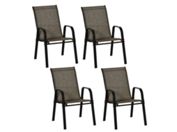 Conjunto 4 Cadeiras Jardim Empilháveis Em Metal E Tecido Respirável, Práticas E Duráveis, Castanho