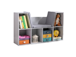 Prateleira Infantil 2-em-1 + Banco Com Estofado 103 Cm × 30 Cm × 62 Cm Branco + Cinza