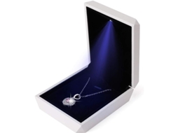 Caixa de joias com luz LED para pulseira Pingente Cadeia, presente para pedido de casamento, segundo dia (branca)