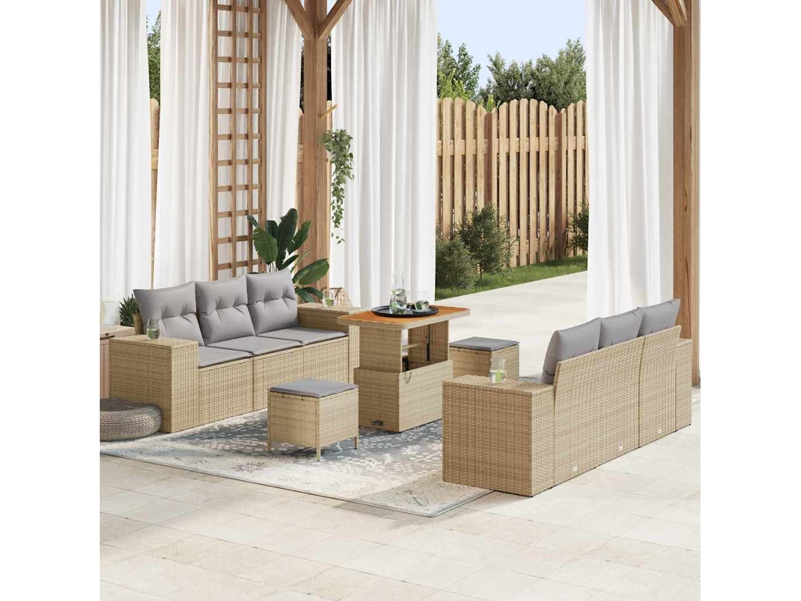Vidaxl Conjunto De Sofá De Jardim 9 Unid. Bege E Cinza Claro