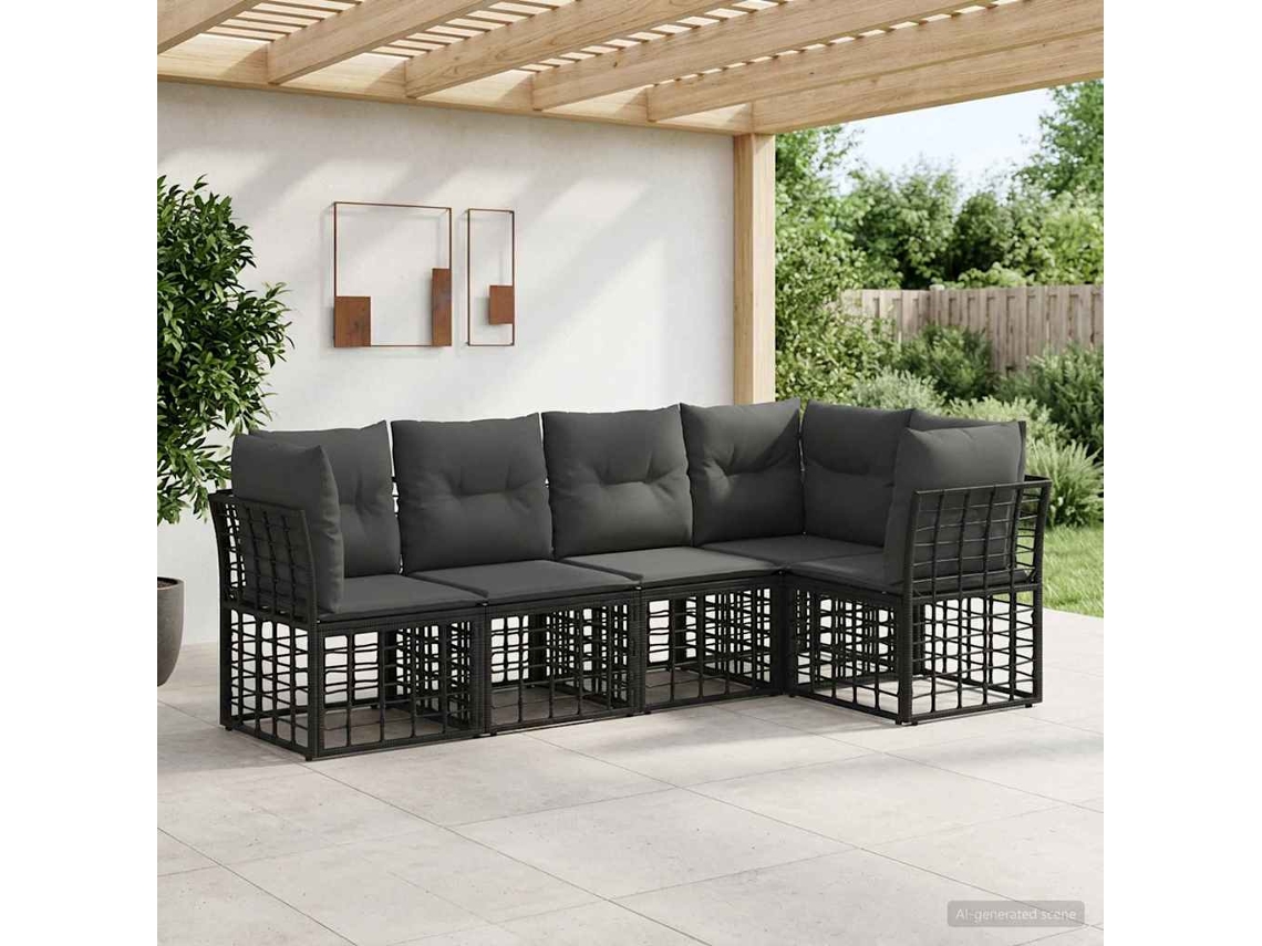 Vidaxl Conjunto De Sofás Para Exterior Preto Poliéster